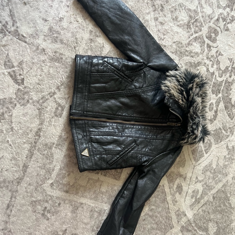 Toddler GUESS Black Faux Fur Collar Jacket